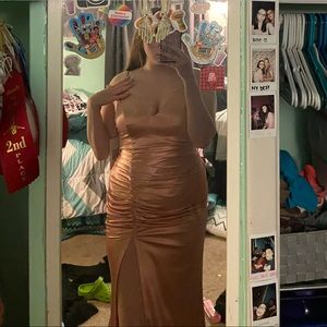 satin pink prom dress